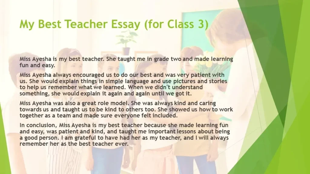 essay my best teacher for class 3