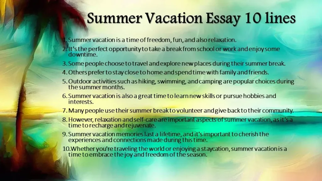 summer vacation essay 10 lines